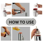 Stainless steel oil dispenser on modern kitchen counter with salad