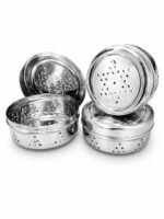 Stainless steel colander set with perforated design for kitchen use